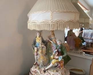 Extravagant Silk Lamp Shade on a Capodimonte Style Lamp