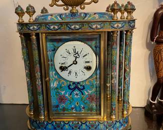Antique Chinese Brass & Cloisonne Mantel Clock