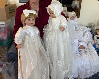 This talented seamstress used the wedding gown's satins ,silks & veils to make baptism, communion & confirmation clothes ( as well as all the doll bride dresses you see in this sale )