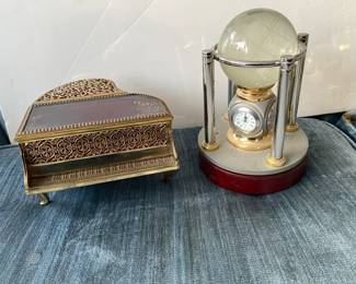 Piano shaped jewelry casket & World Clock