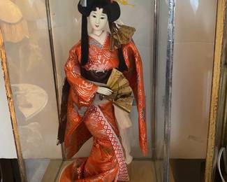 Vintage Japanese Geisha Doll with display