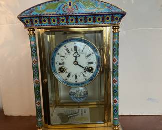 Cloisonne Enamel ~ Chinese Carriage Clock New ~ with key & instructions