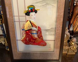 Japanese 3D framed geisha ~silk & porcelain