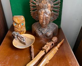 Vintage Carved Balinese objects ~ Bust is Macassar ebony wood