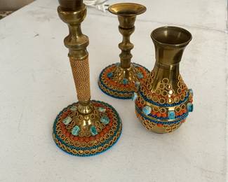 Scarab and beaded brass decor