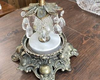 Crystal, brass & marble candleholder