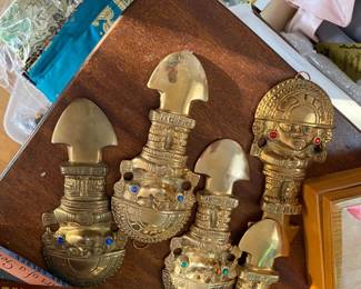 Vintage Peruvian Tumi knives Bejeweled brass