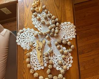 This is a large vintage pottery Rosary. It is now hanging on a wall in the living room if you come to buy it. 
