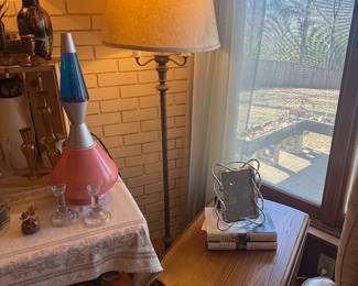 End table with drop down sides AND a wonderful old four-light floor lamp. Just a super nice lamp. 