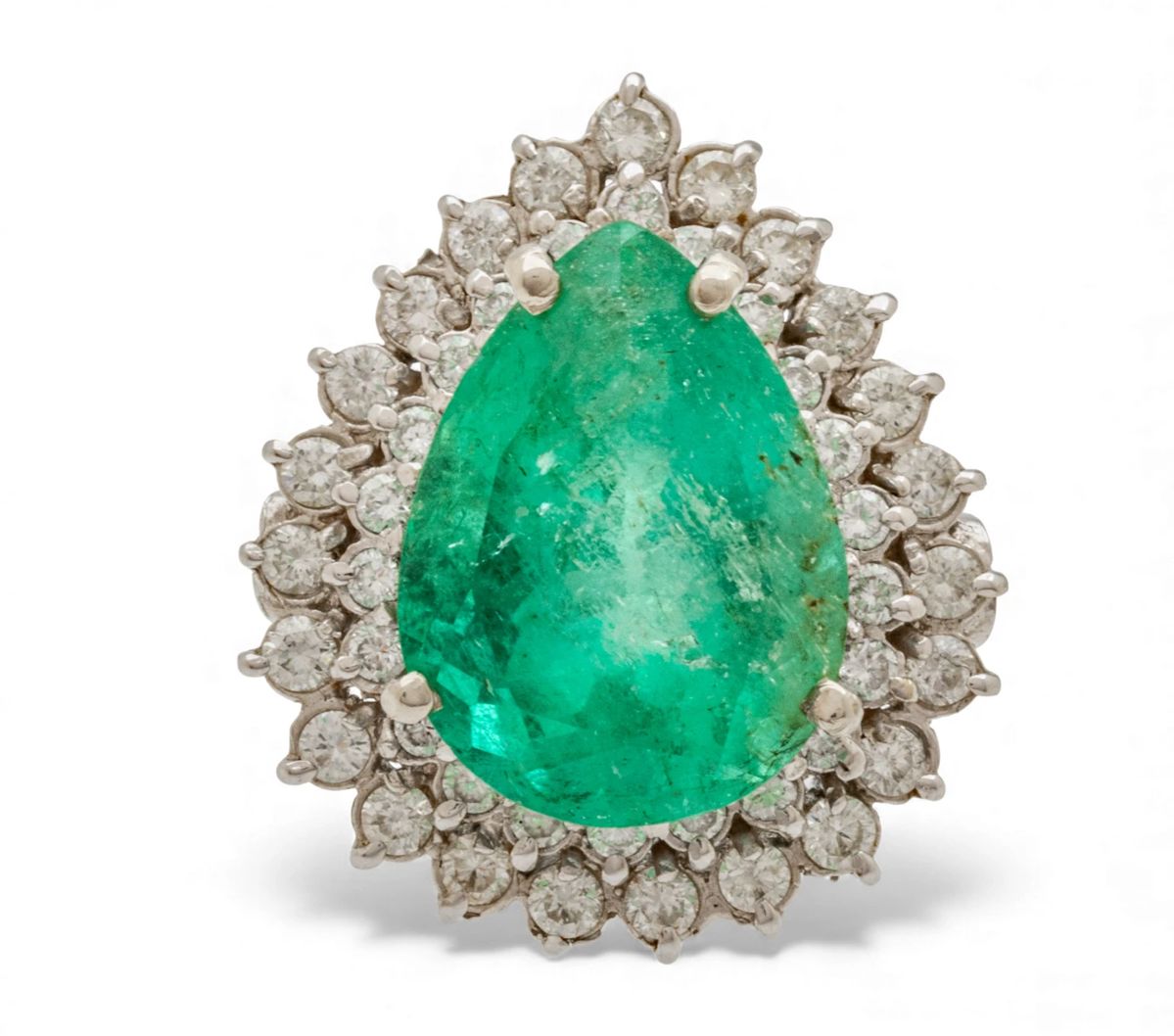 Lot 1
10Ct. Emerald Pear Shape Ring with Diamonds, 14K White Gold 7 11 g 1 PC