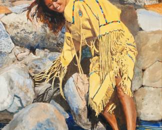 Lot 1004
Charles Schridde (American, 1926-2011) Oil on Canvas 'Testing the Waters', H 30" W 40" Frame Size: H 37" W 51"