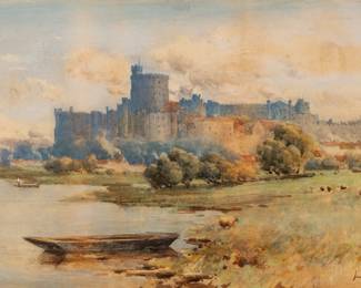 Lot 1039
John Terris (British, 1863-1914) Watercolor on Paper, 1889, 'Windsor Castle and the River Thames', H 20" W 30" Frame Size: H 32.5" W 4.5" Depth 2.5"