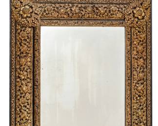 Lot 40
Portuguese Silvered Metal Frame Mirror, Wood Backing 1900, H 60" W 40"