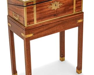 Lot 51
English Mahogany Ship Captain's Writing Desk on Stand 1850, H 29" W 20" 2 PCS