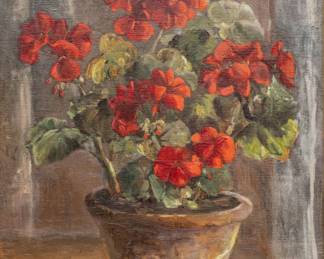 Lot 1037
Lucia Paulina Wittig-Keyser (Dutch, 1873-1951) Oil on Canvas, 'Still Life with Geraniums', H 20" W 16" Frame Size: H 27" W 24"