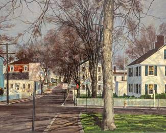 Lot 1036
George Englert (American, 1913-1993) Acrylic on Masonite 'Morning Workout -Tivoli, N.Y.', H 30" W 40" Frame Size: H 36.25" W 46.25"