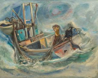 Lot 1024
Jon Corbino (American, 1905-1964) Oil on Canvas, Ca. 1940s, 'Fog', H 30" W 40" Frame Size: H 37" W 47"