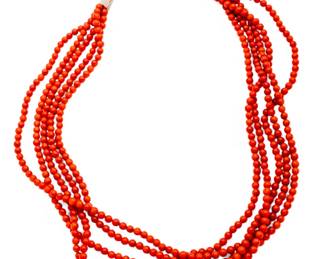 Lot 8
Coral Five Strand Necklace 1940, L 17" 47 g