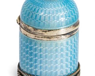 Lot 19
Russian (St Petersburg) 88 Silver and Guilloche Enamel Small Box, Ruby Mounted H 1.3" 0.77 t oz 1 PC