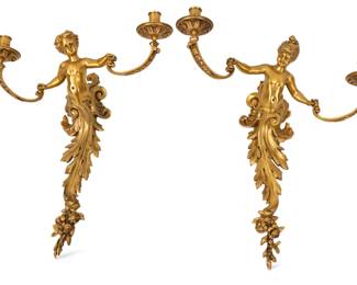 Lot 29
French Bronze Figural Sconces 1900, H 18" W 17" Depth 10" 1 PAIR
