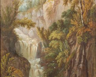 Lot 1006
John Goodison (English/American, 1834-1892) Oil on Canvas 1853, 'Bird Hunting, Kaaterskill Falls', H 55.5" W 32" Frame Size: H 60" W 36"