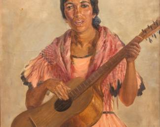 Lot 1014
Alexander Flyn (American/Scottish, 1882-1963) Oil on Canvas 1926, 'Andalusian Chant (or Canto Andaluz)', H 35.5" W 30.5"