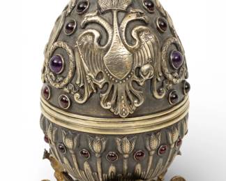Lot 20
Russian Silver Egg Formed Container on Stand H 8" Dia. 4.25"