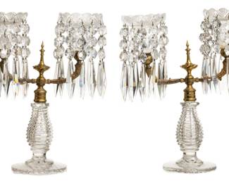 Lot 30
French Hand Cut Crystal Two Light Candelabras, Russian Cut, Ca. 1840, H 12.5" W 9"