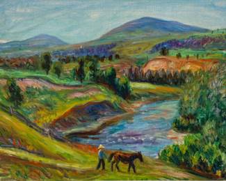 Lot 1000
William James Glackens (American, 1870-1938) Oil on Canvasboard, Ca. 1934, 'Baie-Saint-Paul, Quebec', H 12" W 16" Frame Size: H 21" W 25"