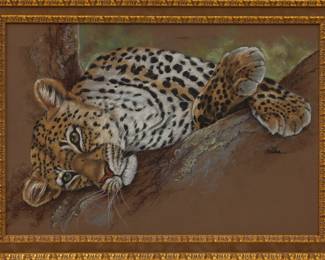 Lot 1017
Patricia Wilkes Tadena (American) Pastel on Paper 'Leopard Resting', H 12.5" W 18" Frame Size: H 26" W 30.5" Depth 2"