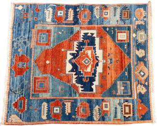 Lot 228
Turkish Kazak Design Hand Woven Wool Oriental Rug, Ca. 20th C., W 6' L 7'