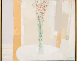 Lot 1030
Italo Botti (American, 1923-2003) Oil Canvas 'Floral Still Life in Room', H 44.75" W 53" Frame Size: H 42" W 50"