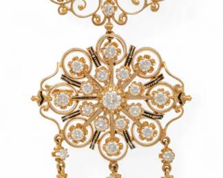 Lot 16
Kurt Goldschmidt Jewelers, Diamond (25) and 14K Gold Pendant with Chain 1950, L 29" Depth 2" 28 g