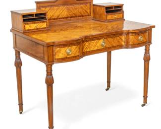 
Lot 57
Mahogany and Satinwood Writing Desk 1930, H 39" W 42" Depth 23.5" 1 PC