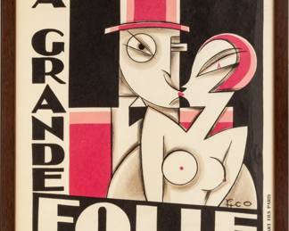 Lot 1043
Maurice (Pico) Picaud (French, 1900-1977) Offset Lithographic Poster, Ca. 1927, 'Le Grande Folie (Hyper Revue)', H 21" W 13"