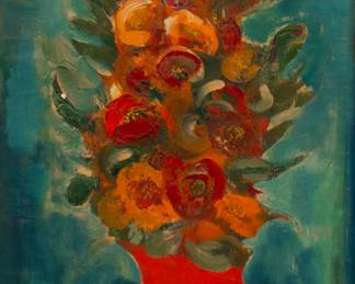 Lot 1033
H. Cohn Oil on Canvas 1952, 'Flower Arrangement in a Red Vase', H 30'' W 16''