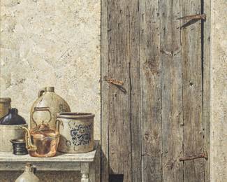 Lot 1016
Gunter H. Korus (German, 1925-2021) Oil on Canvas 1976, 'Antiques for Sale', H 46" W 48" Frame Size: H 53" W 54.75"