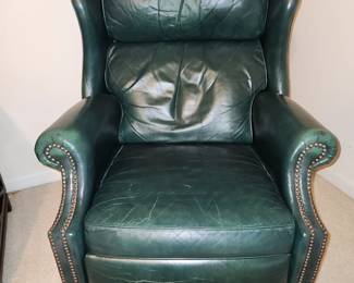 Hunter green leather press back recliner