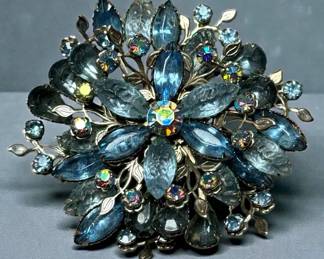 Vintage Blue Rhinestone Brooch