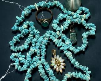 Turquoise Chip Necklace, Crystal Pendant Other Pieces