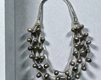 Multistrand Silver Navajo Pearl Necklace
