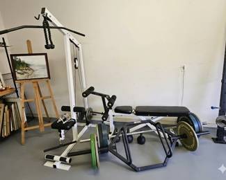 Body-Solid Home Gym
Heavy-duty steel-frame home gym with lat pulldown and multi-grip bar, adjustable seat and leg pads, and a pulley system for upper and lower body exercises. Built solid and stable, ideal for a garage or home workout space. Includes original padding and hardware. Used but structurally sound.