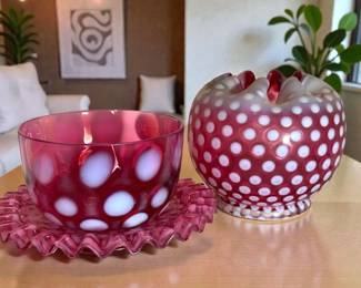 Cranberry Opalescent Polka Dot Glass