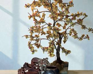 Chinese Jade Tree Soapstone Brush Pot