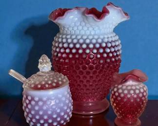Cranberry Opalescent Hobnail Glass