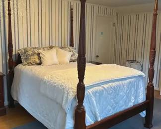 A Rice Carved Full Size 4 Poster Bed