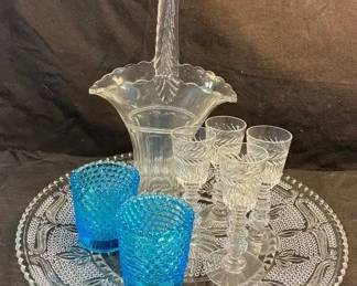 Brides Basket, Cordial Glasses  Glass Serving Tray