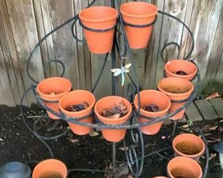 Wrought Iron Multitier Plant Stand With Terracotta Pots