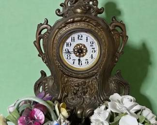 Antique Cast Metal Mantle Clock