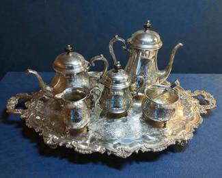 Handchased Silver Plate Tea Set